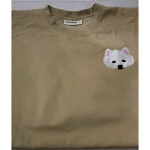 Pupsentials Embroidered‎ Dog Face Crewneck Sweatshirt Khaki Size L